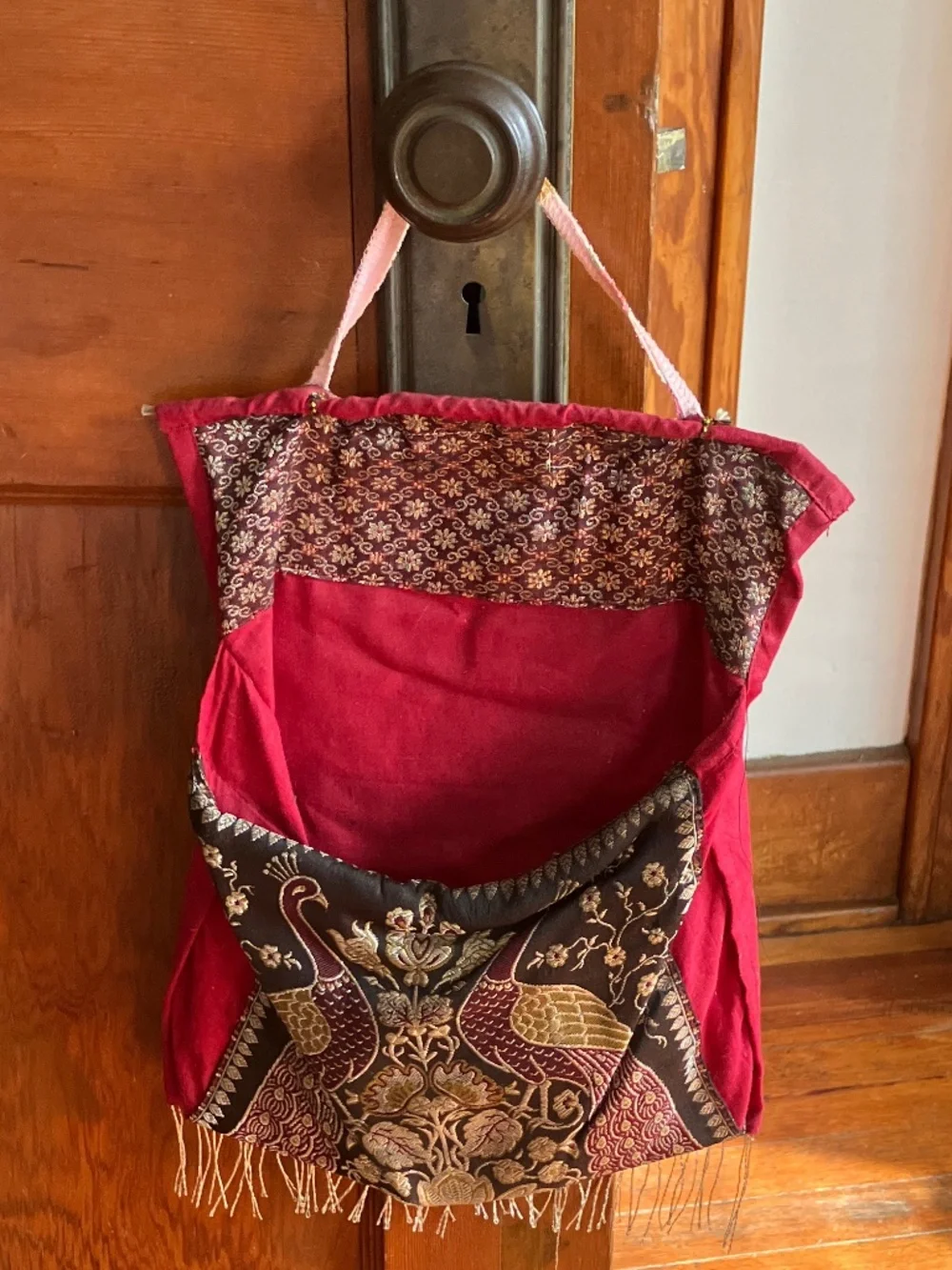 Artisanal Kashmiri Peacock Embroidered Wall Pouch / Mono Stole